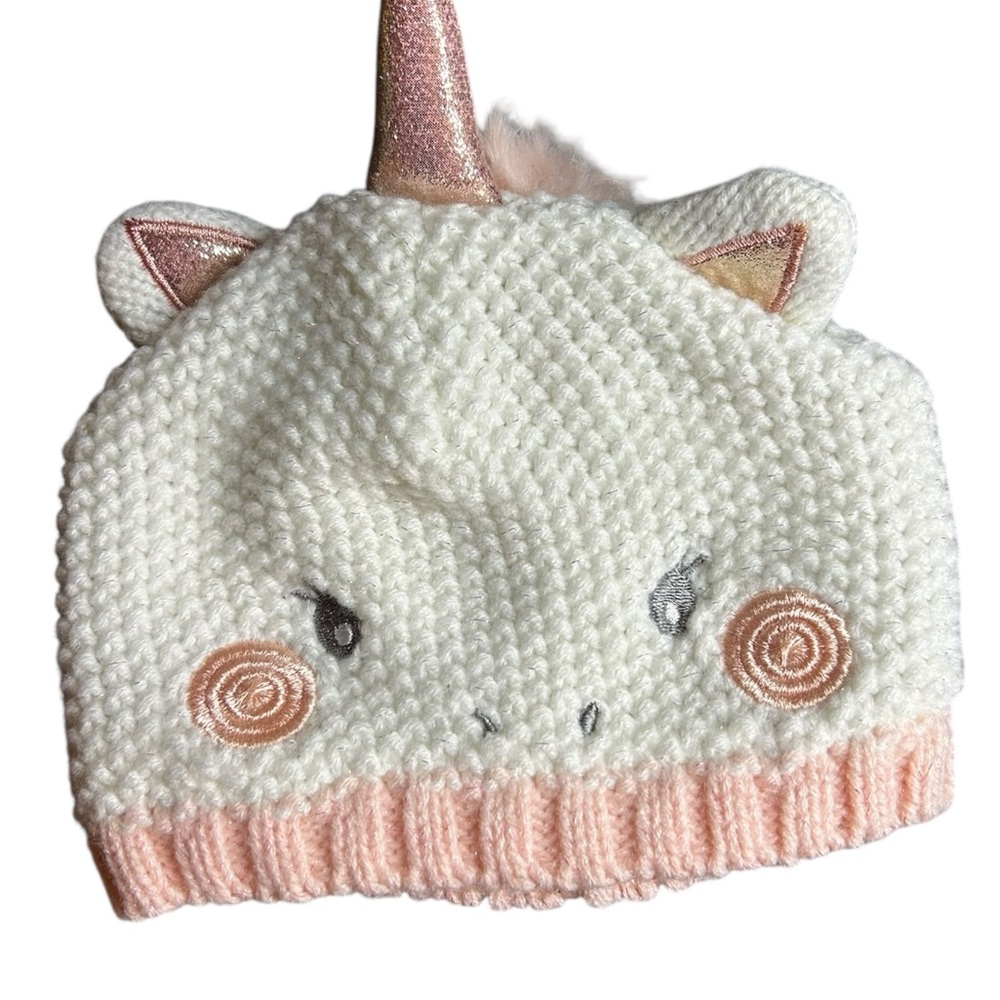 Charming Unicorn Knit Hat for Kids - Cream and Pink